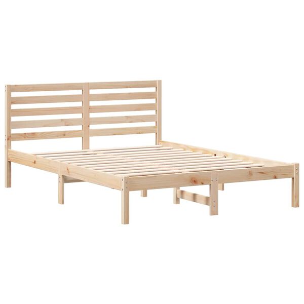 vidaXL Bed Frame with Headboard Brown 140 x 190 cm Solid Pine Wood