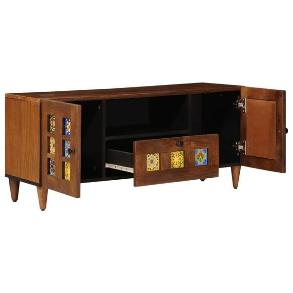 vidaXL TV Cabinet with Drawer Walnut 105 x 33 x 46 cm Solid Mango Wood