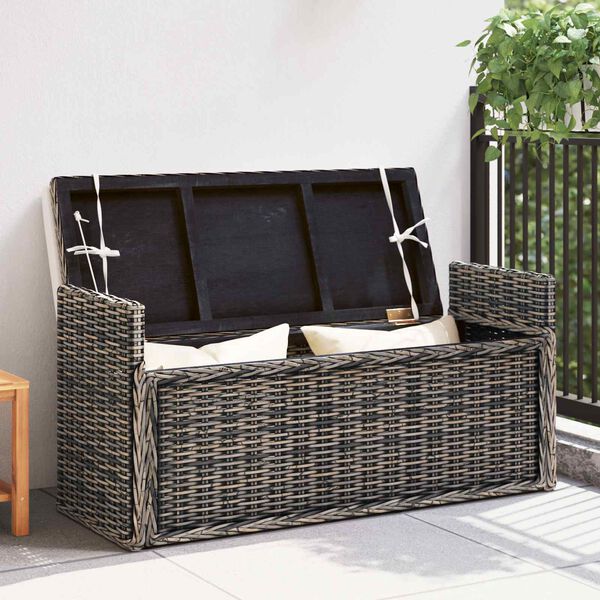 vidaXL Storage Bench with Cushion Black Wash 110 x 40 x 50 cm Rattan