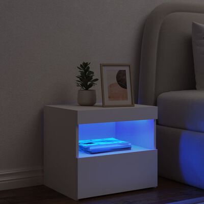 vidaXL Bedside Cabinet with LED Lights White 50x40x45 cm