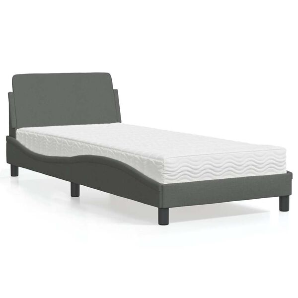 vidaXL Bed with Mattress "Dover" Dark Grey Single Fabric