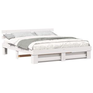 vidaXL Bed Frame with Headboard White 200 x 200 cm Solid Pine Wood