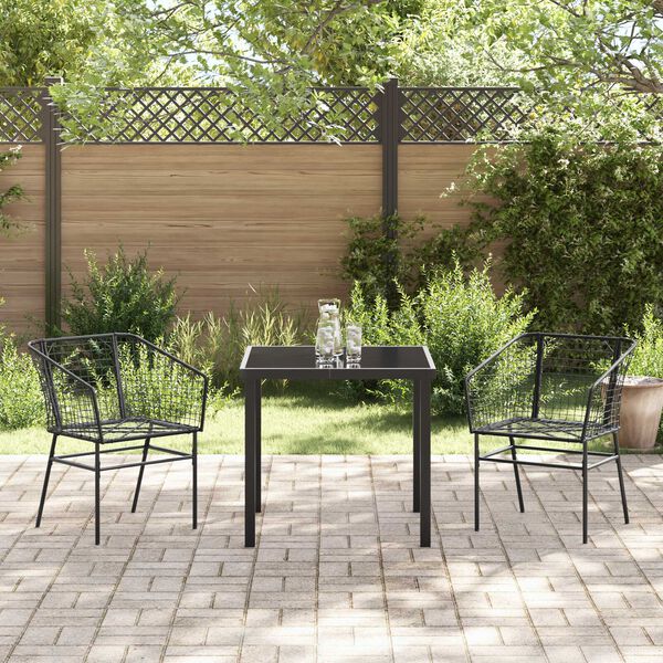vidaXL Garden Dining Set 3 pcs Black Poly Rattan