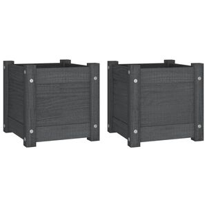 vidaXL Planter | Set of 2 | Grey | Solid Pinewood | 31 cm | Planters | Planter
