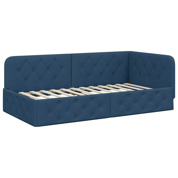 vidaXL Corner Bed Frame with Headboard Blue 100 x 200 cm Fabric