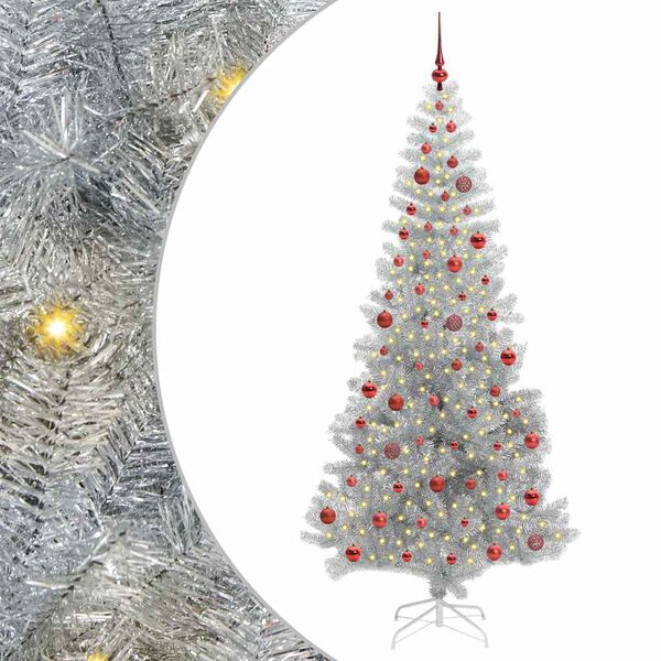 vidaXL Christmas Tree with 300 LEDs with Stand Silver 210 cm PET