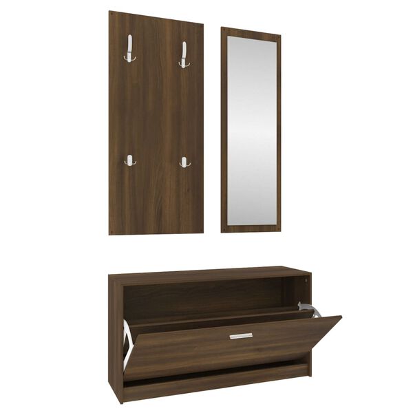 vidaXL 3-in-1 Shoe Cabinet Set Brown Oak Engineered Wood