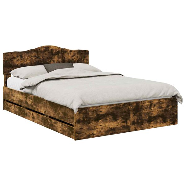 vidaXL Bed Frame with Drawer Smoked Oak 140 x 200 cm Engineer Wood