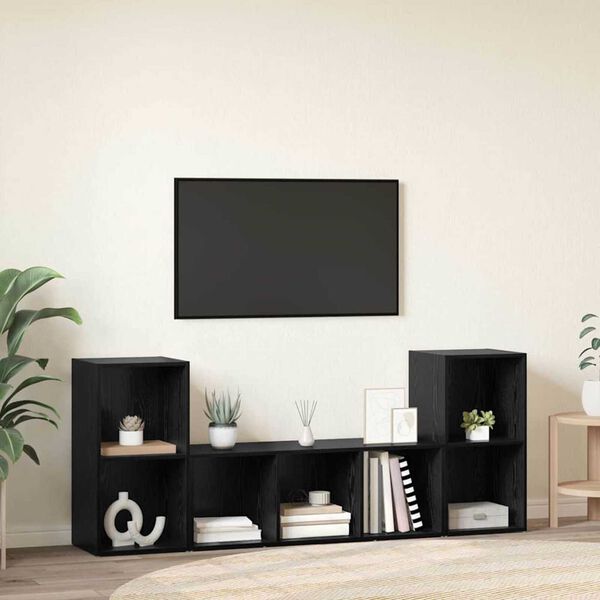 vidaXL TV Cabinet Set Wall-mounted 3 pcs Black Engineered Wood