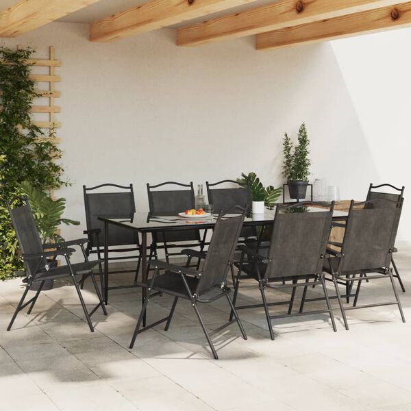 vidaXL Folding Garden Chairs 8 pcs Melange Grey Steel and Textilene