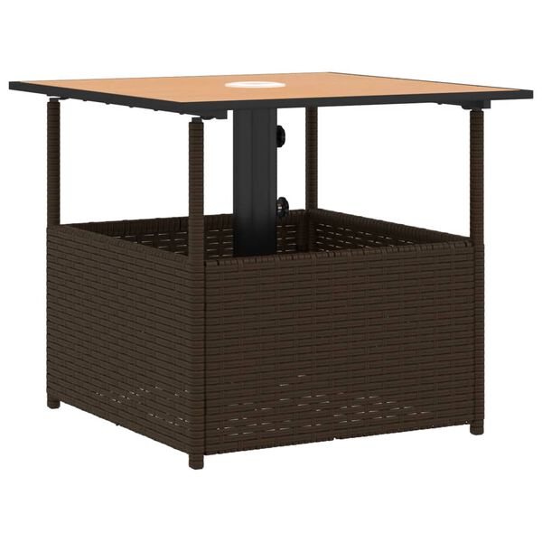 vidaXL Garden Table with Parasol Hole Brown 55x55x46.5 cm Poly Rattan