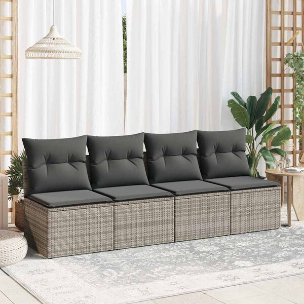 vidaXL 2 Piece Garden Sofa Set with Cushions Grey Poly Rattan Acacia