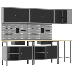 vidaXL Work Cabinet Set with Drawer with Shelf 10 pcs Black and Grey