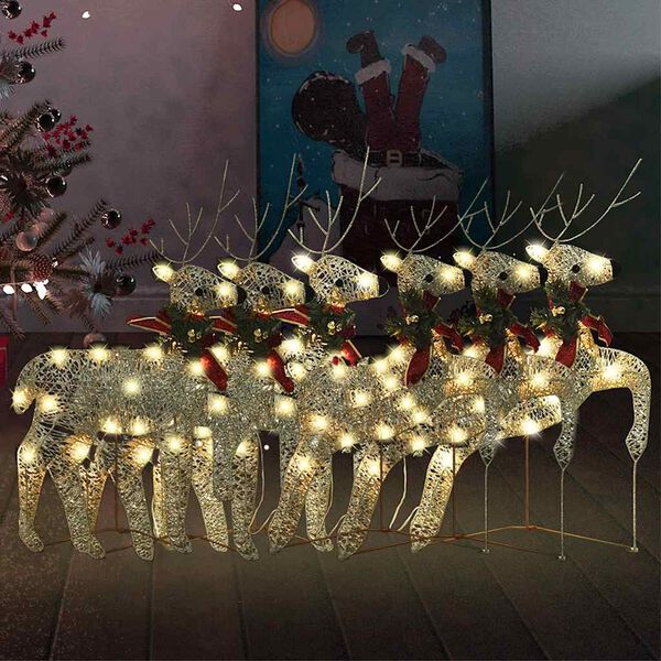 vidaXL Christmas Reindeers 6 pcs Gold 120 LEDs