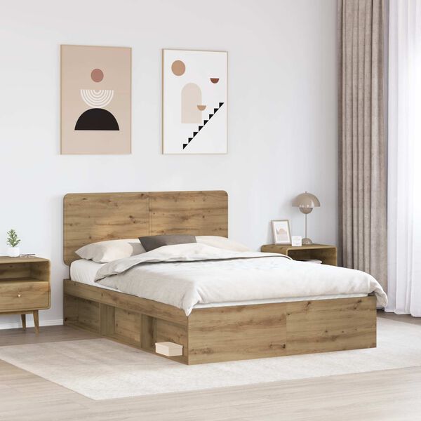 vidaXL Bed Frame Artisian Oak 140 x 190 cm Solid Pine Wood