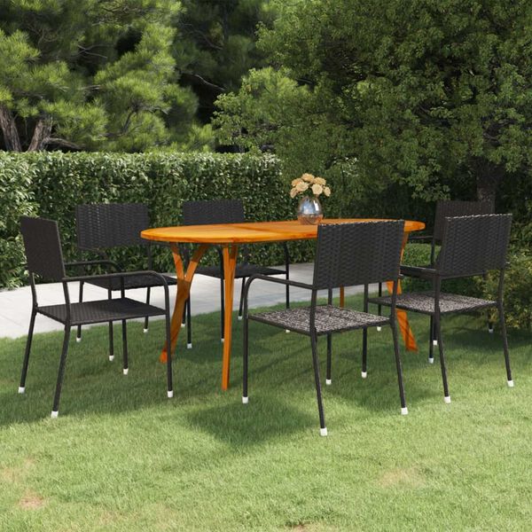 vidaXL 7 Piece Garden Dining Set Black
