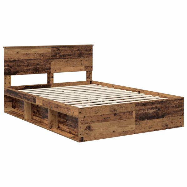 vidaXL Bed Frame with Headboard Old Wood 135 x 190 cm Solid Pine Wood