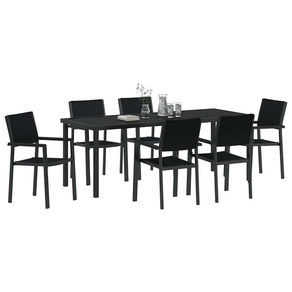 vidaXL Garden Dining Set 7 pcs Black Powder-Coated Steel