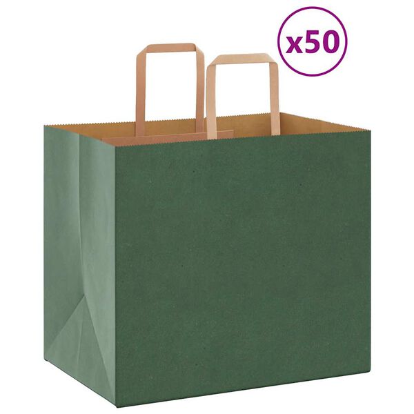 vidaXL Paper Bags 50 pcs with Handles Green 32x22x28 cm