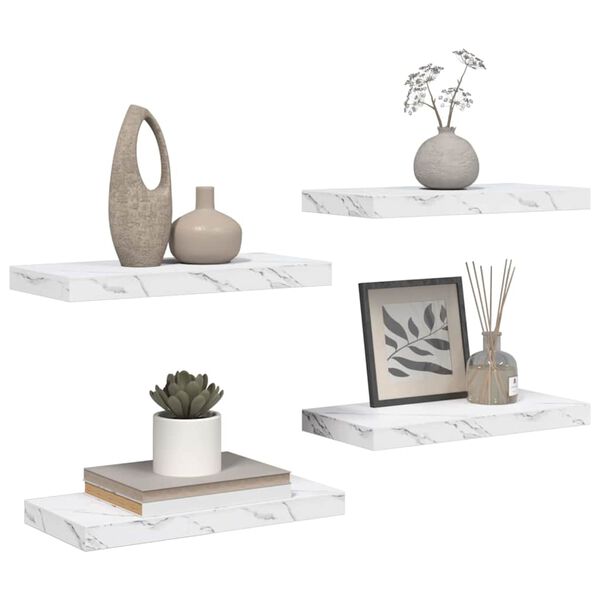 vidaXL Wall Shelf 4 pcs White Marble 50 x 23.5 x 4 cm Engineered Wood