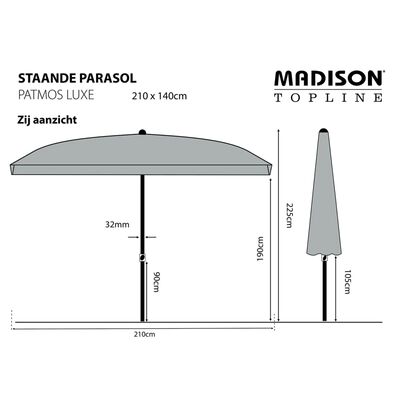 Madison Parasol Patmos Luxe Rectangle 210x140 cm Light Grey