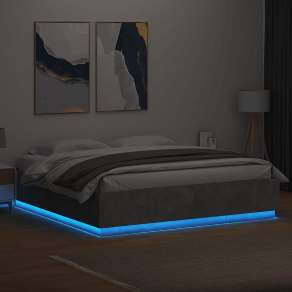 vidaXL Bed Frame with LED without Mattress Concrete Grey 180x200 cm Super King