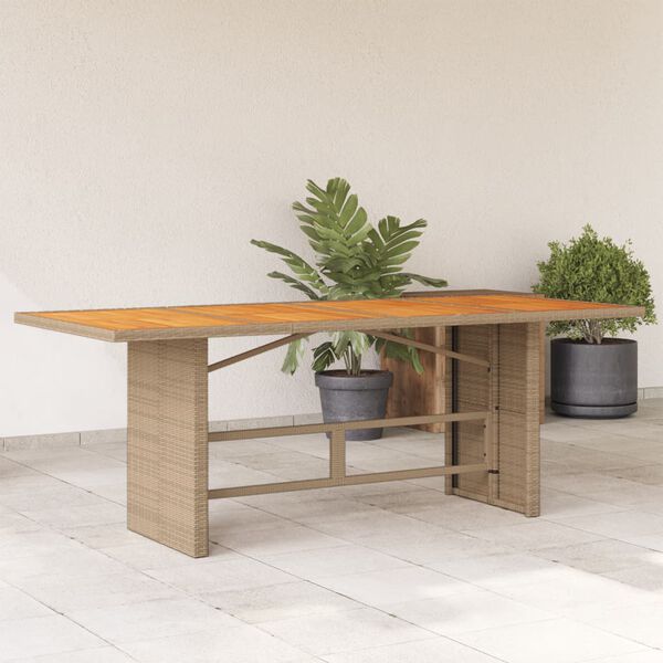 vidaXL Garden Table with Acacia Wood Top Beige 190x80x74 cm Poly Rattan