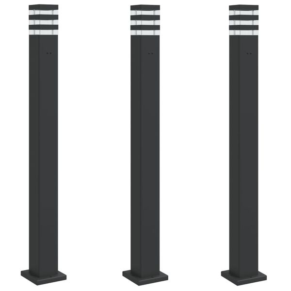 vidaXL Outdoor Floor Lamps with Outlet 3pcs Black 110 cm Aluminium