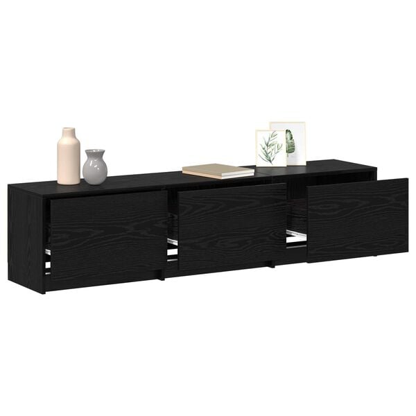 vidaXL TV Cabinet with LED Black Oak 165 x 34 x 40 cm Engineered Wood