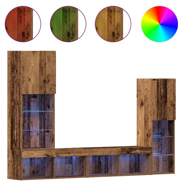 vidaXL TV Cabinet with LED Strip Lights 4 pcs Old wood Engineered wood