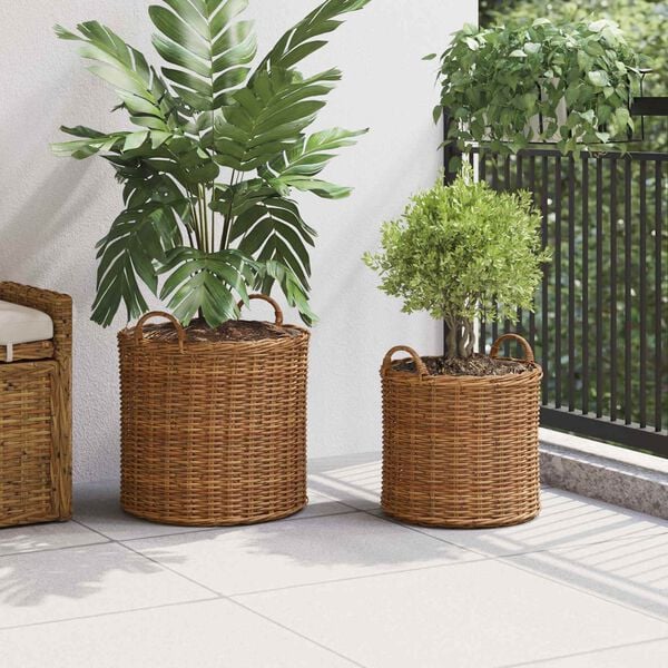 vidaXL Planter Basket with Storage 2 pcs Brown Lacak Rattan