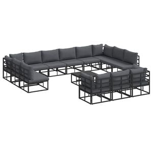 vidaXL Garden Sofa Set with Cushion 14 pcs Black Aluminium