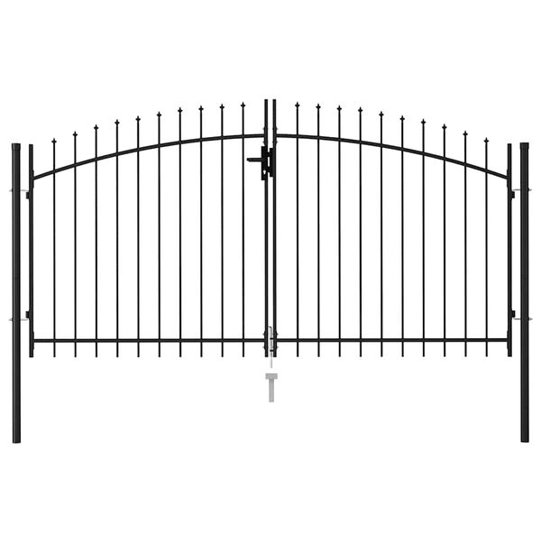 vidaXL Fence Gate Double Door with Spike Top Steel 3x1.5 m Black