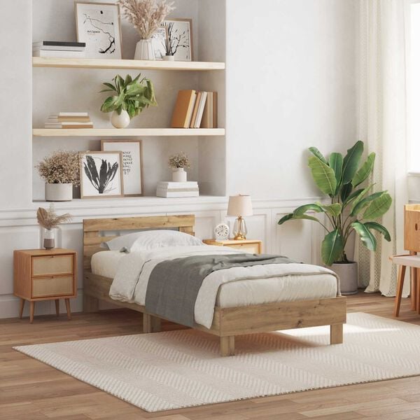 vidaXL Bed Frame with LED Artisan Oak 90 x 190 cm Engineered Wood