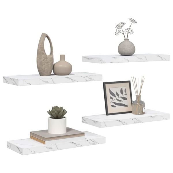 vidaXL Wall Shelf 4 pcs White Marble 60 x 23 x 4 cm Engineered Wood