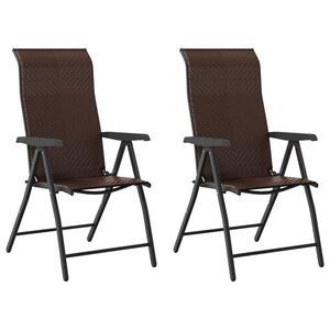 vidaXL Folding Chairs 2 pcs Brown Poly Rattan