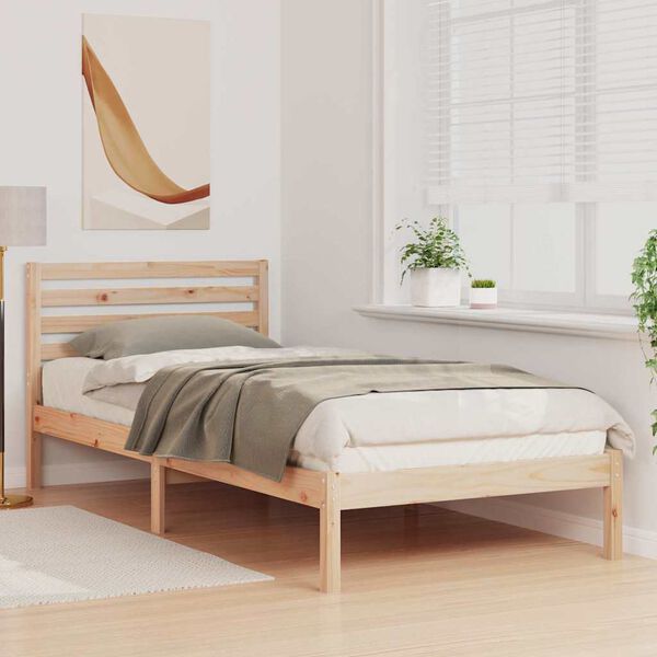 vidaXL Bed Frame with Headboard Brown 90 x 220 cm Solid Pine Wood