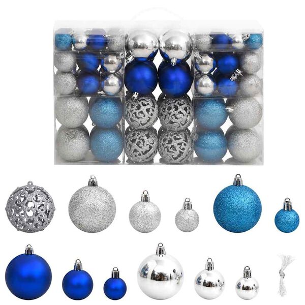 vidaXL Christmas Baubles 100 pcs Blue and Silver 3 / 4 / 6 cm