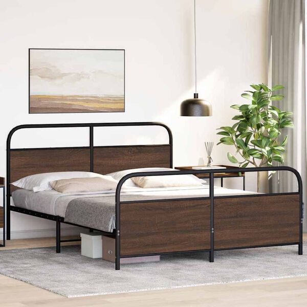 vidaXL Metal Bed Frame without Mattress Brown Oak 160x200 cm