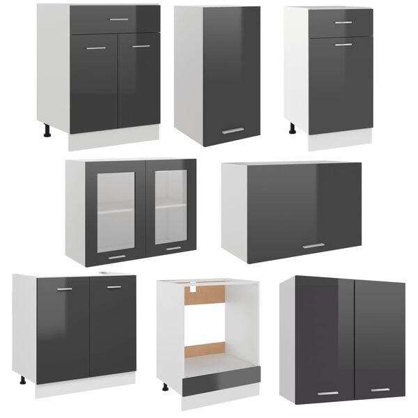 vidaXL 8 Piece Kitchen Cabinet Set with Worktop High Gloss Grey