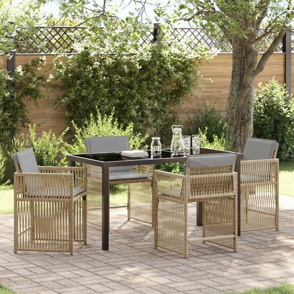 vidaXL Garden Dining Set 5 pcs Beige Poly Rattan