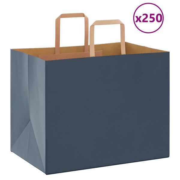 vidaXL Paper Bags 250 pcs with Handles Blue 32x22x24 cm