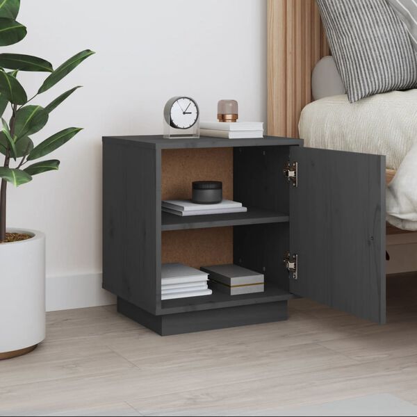 vidaXL Bedside Cabinet Grey 40x34x45 cm Solid Wood Pine