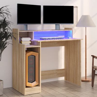 vidaXL Desk with LED Lights Sonoma Oak 97x45x90 cm Engineered Wood