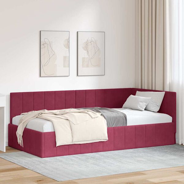 vidaXL Corner Bed Frame with Headboard Wine Red 100 cm x 200 cm Velvet