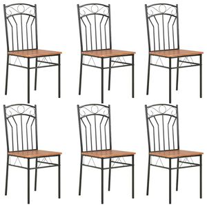 vidaXL Dining Chair | Set of 6 | Brown and black | MDF and steel | Standard