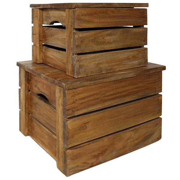 vidaXL Storage Crate Set 2 Pieces Solid Mahogany Wood