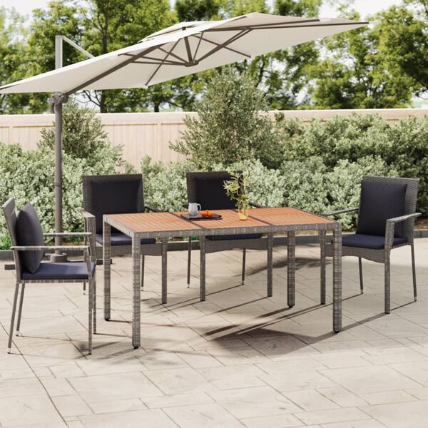 vidaXL Garden Table with Wooden Top Grey Poly Rattan&Solid Wood Acacia