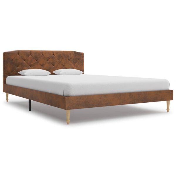 vidaXL Bed Frame without Mattress Brown Faux Suede Leather 135x190 cm Double