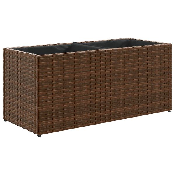 vidaXL Garden Planter with 2 Pots Brown 72x30x32 cm Poly Rattan